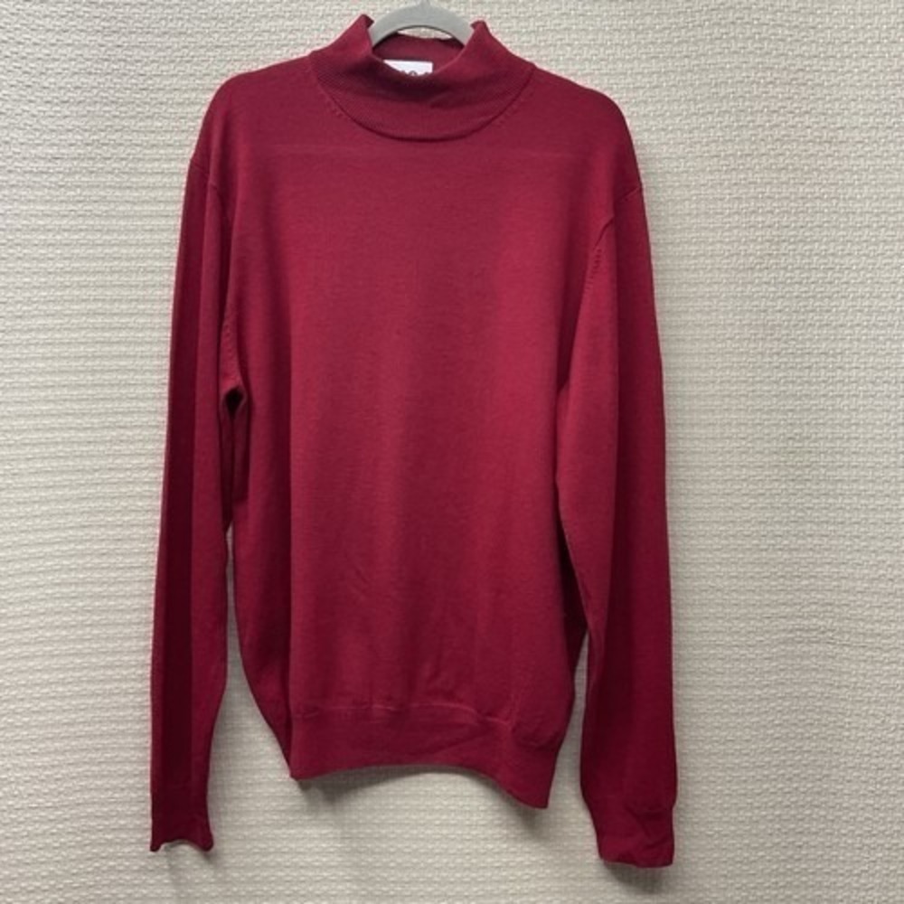 Paul Fredrick Red MockNeck Sweater Men Large Tall China 100% Merino Wool‎